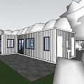 White Container Building With Outdoor Grass Trees Stone Pavement And Windows 3d model