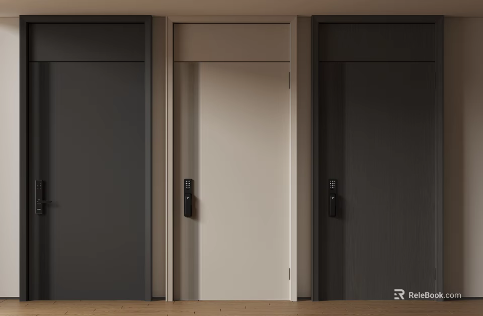 Double Door Design In Modern Home Interior With Different Colors Sleek Handles And Wooden Floor 3d model 