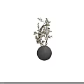 Gray Spherical Vase With Light Colored Leaf Branches As Decorative Flowers 3d model