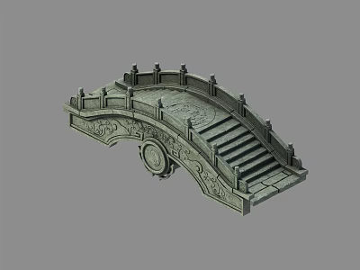 Chinese Style Stone Bridge with Carved Railings and Decorative Steps 3d model
