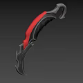 Silver Curved Weapon With Red Glowing Accents And Bat Wing Inspired Design