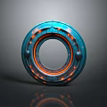 Futuristic Sci Fi Landscape With Blue Circular Device And Orange Glowing Rings