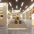 Traditional Tea Specialty Store With Bright Interior Wooden Display Counter And Various Packaged Products
