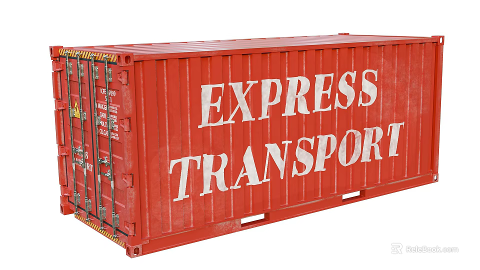 Red Container Building with Express Transport Text and Exterior Structure 3d model