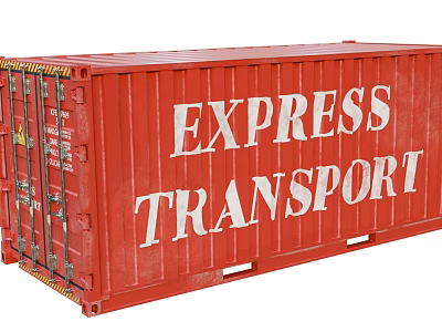 Red Container Building with Express Transport Text and Exterior Structure 3d model