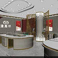 Elegant Modern Luxurious Jewelry Store Interior With Bright Lighting Gold Counters And Floral Decorations