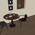Middle Ancient Round Dining Table and Chair 3d model
