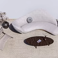 Modern Light Gray Curved Sofa and Wooden Oval Coffee Table with Woven Rug Decorative Vase