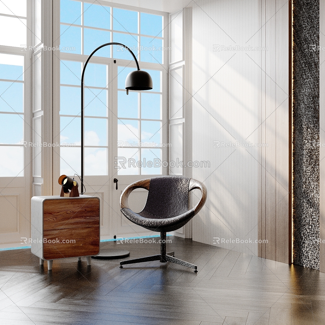 Modern leisure chair side table single chair floor lamp 3d model