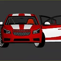 Sporty Red Car With White Stripes And Open Doors Showcasing Interior