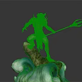 Mythical Sea Creature Warrior With Trident Standing On Turquoise Wave Rock In Ornate Armor