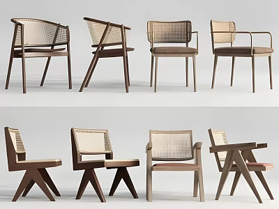 Modern Single Chairs With Wooden Frames And Woven Details Various Design Styles 3d model