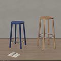 Modern Tall Stools With Round Seats Blue And Wooden With Metal Footrests In Home Decor