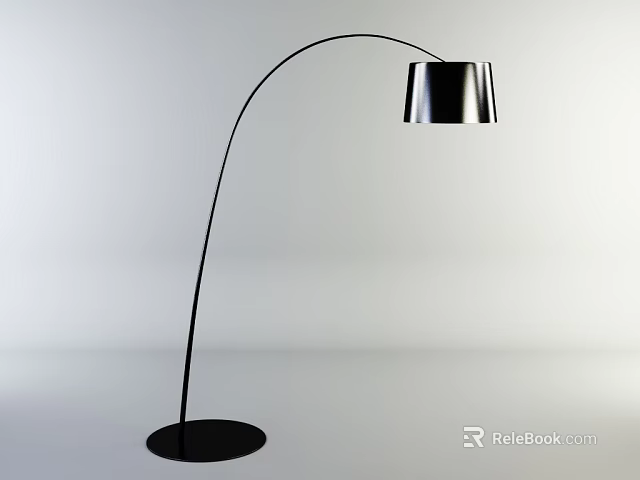 Modern Arched Floor Lamp With Metal Shade And Circular Base Design 3d model 