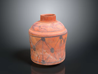 Hand Carved Clay Pottery Jar Sculpture With Red Black Colors And Geometric Patterns 3d model