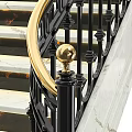 Marble Staircase With Greek Key Pattern Wrought Iron Railing And Golden Handrail Design