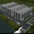 Modern Large Industrial Factory Complex With Green Surroundings Parking And Lake View
