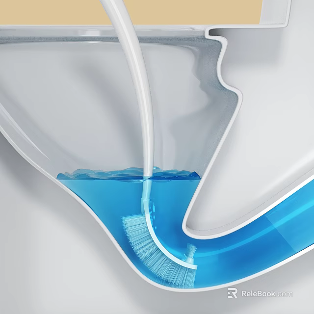 Clean Toilet Bowl Being Scrubbed with Toilet Brush in Blue Water 3d model 