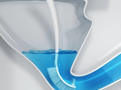 Clean Toilet Bowl Being Scrubbed with Toilet Brush in Blue Water 3d model