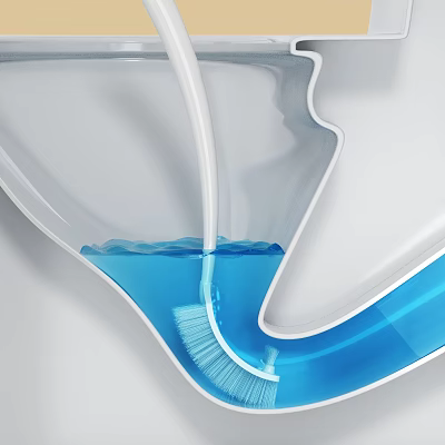 Clean Toilet Bowl Being Scrubbed with Toilet Brush in Blue Water 3d model