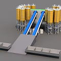 Industrial Equipment With Yellow Storage Tanks Blue Conveyor Belts And Platform Structures