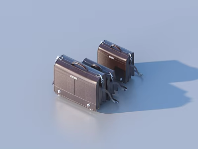 Three Brown Hardshell Suitcases With Telescopic Handles And Rolling Wheels For Travel 3d model