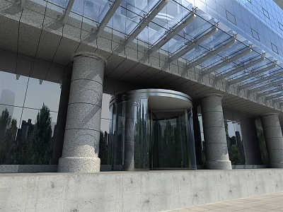 Modern Glass Building Entrance Canopy Design With Transparent Architectural Structure 3d model