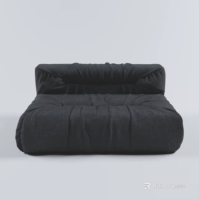Black Fabric Double Sofa With Modern Minimalist Pleated Design 3d model