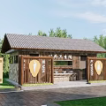 Public Restroom in Natural Park Area with Wooden Structure Tile Roof and Clean Washing Basin