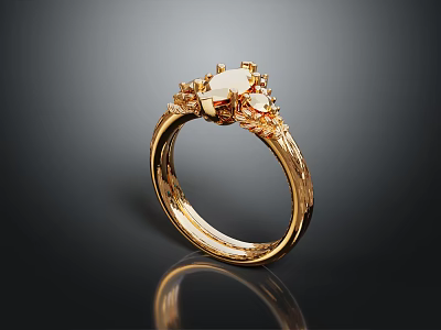 Fashionable Clothing Accessory Golden Ring With Exquisite Gemstone And Intricate Design 3d model