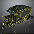 Vintage Ornate Carriage With Blue And Gold Patterns And Decorative Wheels