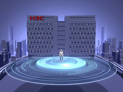 HSBC Office Building With Modern Architecture In Urban Cityscape And Glowing Circular Platform 3d model