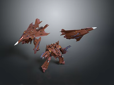 Game Movie Mecha Characters Brown Metallic Robots Sharp Design Flying And Standing Poses 3d model
