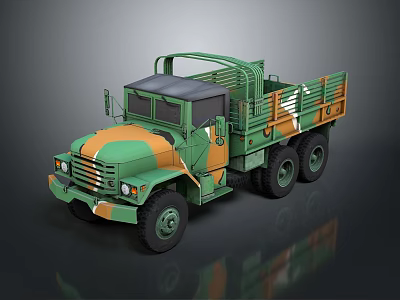 Military Cargo Truck With Green Brown Camouflage Open Bed And 6x6 Wheels 3d model