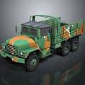 Military Cargo Truck With Green Brown Camouflage Open Bed And 6x6 Wheels