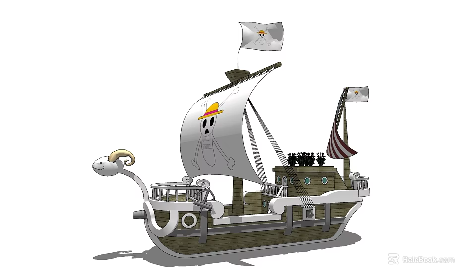 Pirate Ship Themed Play Equipment With Cartoon Sails Flags And Children Amusement Structure 3d model 