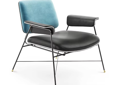 Modern Accent Chair With Blue Upholstered Backrest Black Leather Seat And Black Metal Frame 3d model