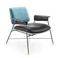 Modern Accent Chair With Blue Upholstered Backrest Black Leather Seat And Black Metal Frame
