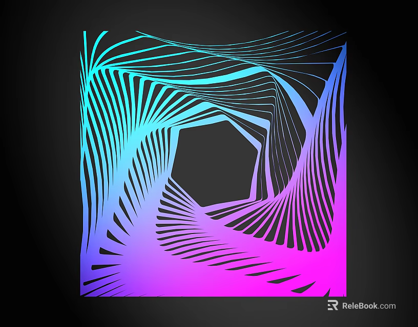 Abstract Geometric Wall Decor With Colorful Gradient Lines And Hexagonal Hollow Center 3d model 