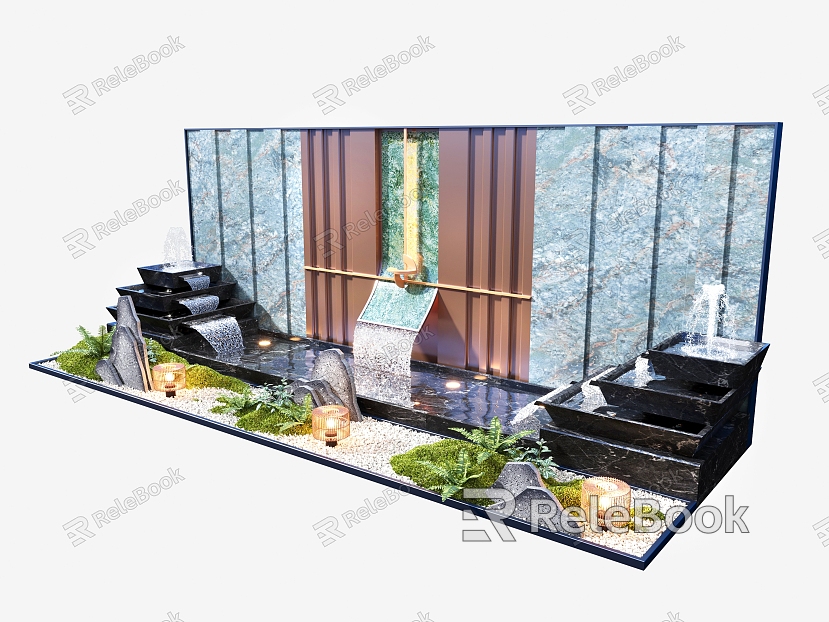 Modern stacked water landscape wall water fountain water curtain landscape light moss gravel rockery model