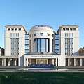 Modern School Building With Symmetrical Design Dome Large Windows And Front Lawn 3d model