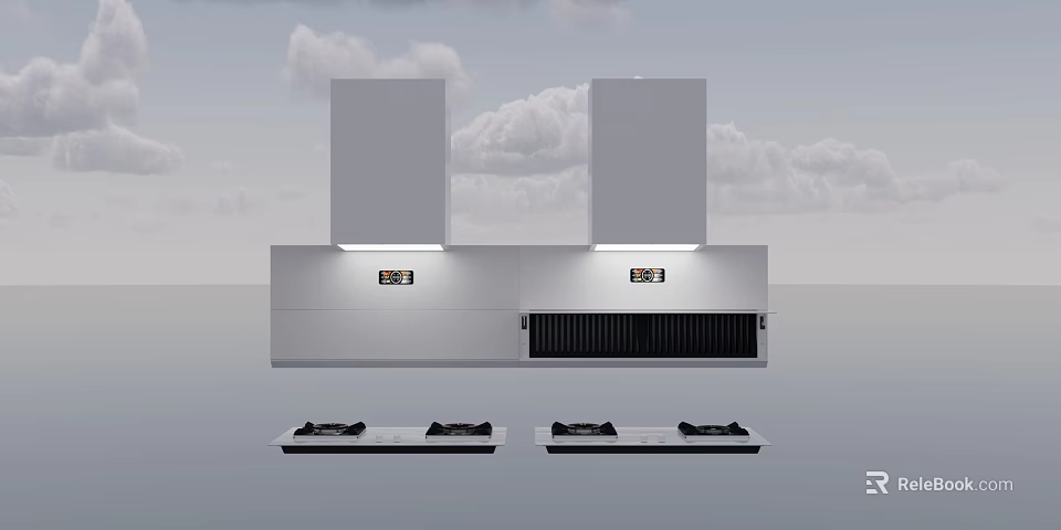 Modern Kitchen Appliances With Stainless Steel Range Hoods And Gas Stoves 3d model 