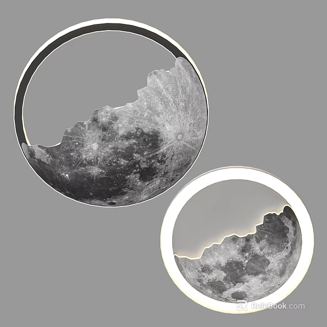 Modern Circular Wall Decor With Lunar Surface Patterns And Black White Borders For Home Interiors 3d model