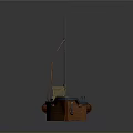 Small Wooden Sailboat With Orange Hull White Sail Red Flag Boxes And Barrel