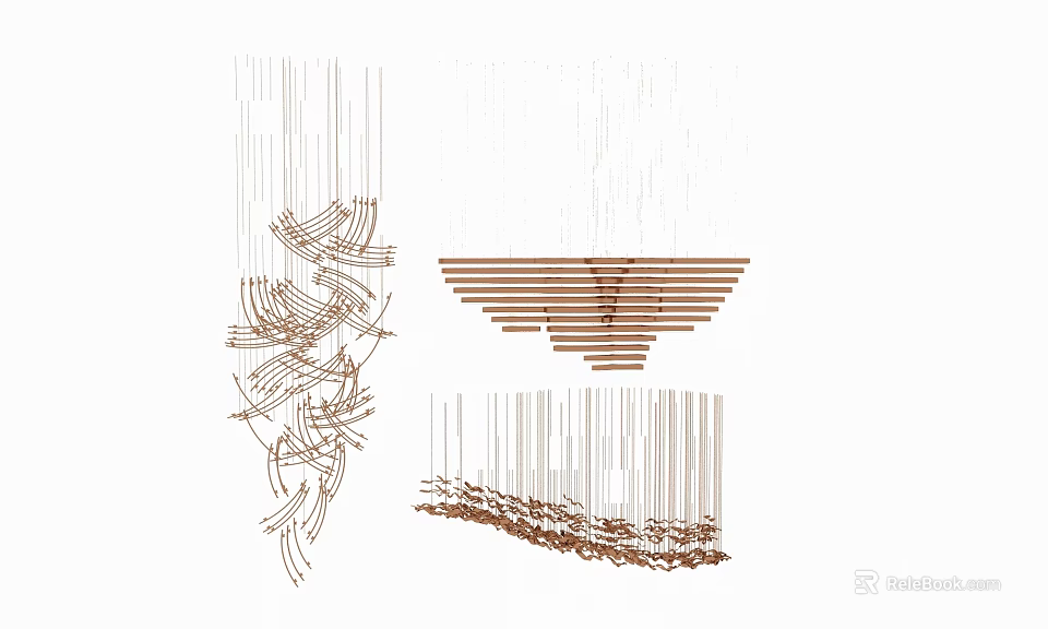 Modern Artistic Chandelier Design With Curved Lines And Layered Strips For Interior Decor 3d model 