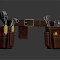 Brown Leather Tool Belt Featuring Multiple Pockets With Wrenches And Screwdrivers 3d model