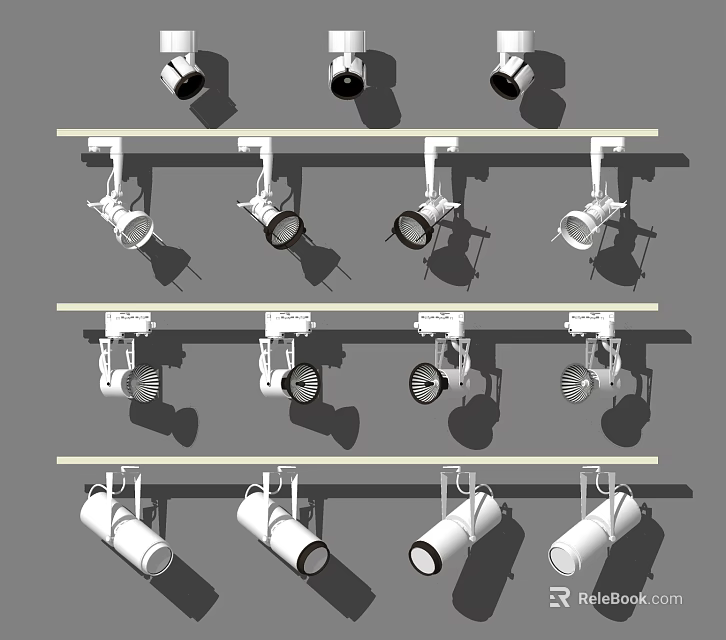 Various Styles of Track Mounted Downlights and Spotlights for Interior Lighting 3d model 
