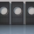 Three Black Hinged Doors with Circular Design and Vertical Slats for Modern Interior 3d model
