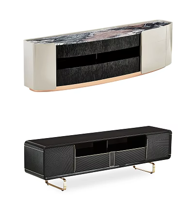 Elegant Modern TV Stands With Marble Top Black Beige Finish And Golden Legs 3d model