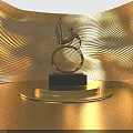 Silver Trophy Featuring Human Figure Wings Ring on Circular Golden Pedestal Against Golden Wavy Background
